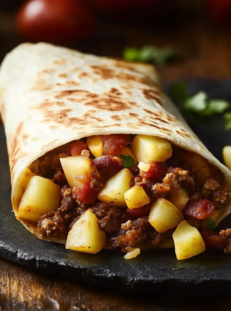 Breakfast Burrito with Potatoes and Chorizo