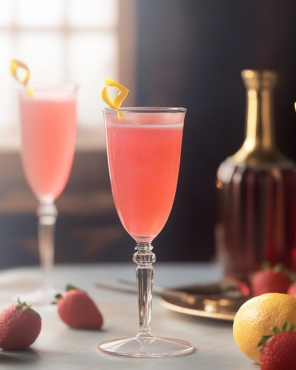 Strawberry Rhubarb French 75 Cocktail