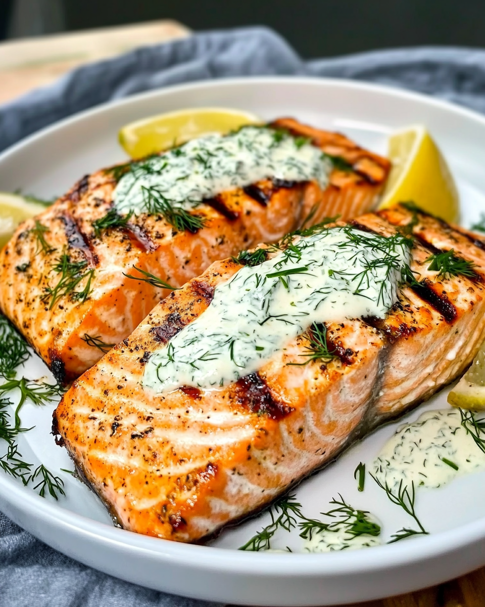 Grilled Salmon with Dill Yogurt Sauce