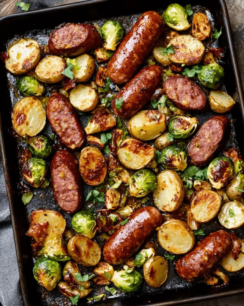 Sheet Pan Roasted Kielbasa & Brussels Sprouts