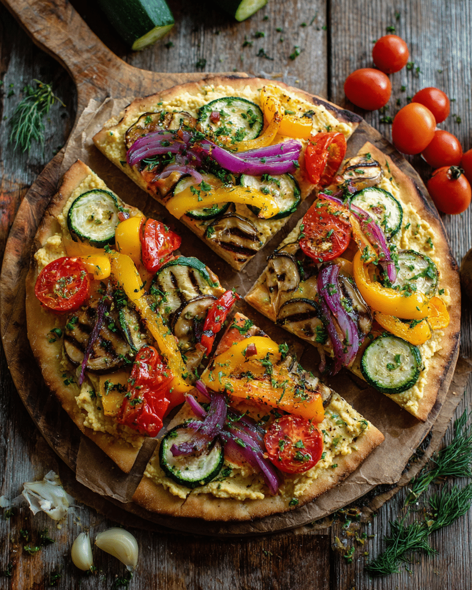 Summer Veggie Flatbread with Hummus