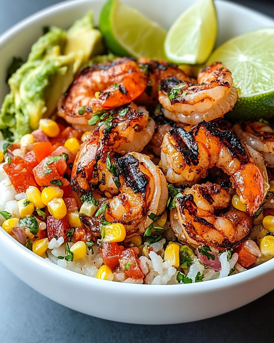Grilled Shrimp Bowl with Avocado Corn Salsa