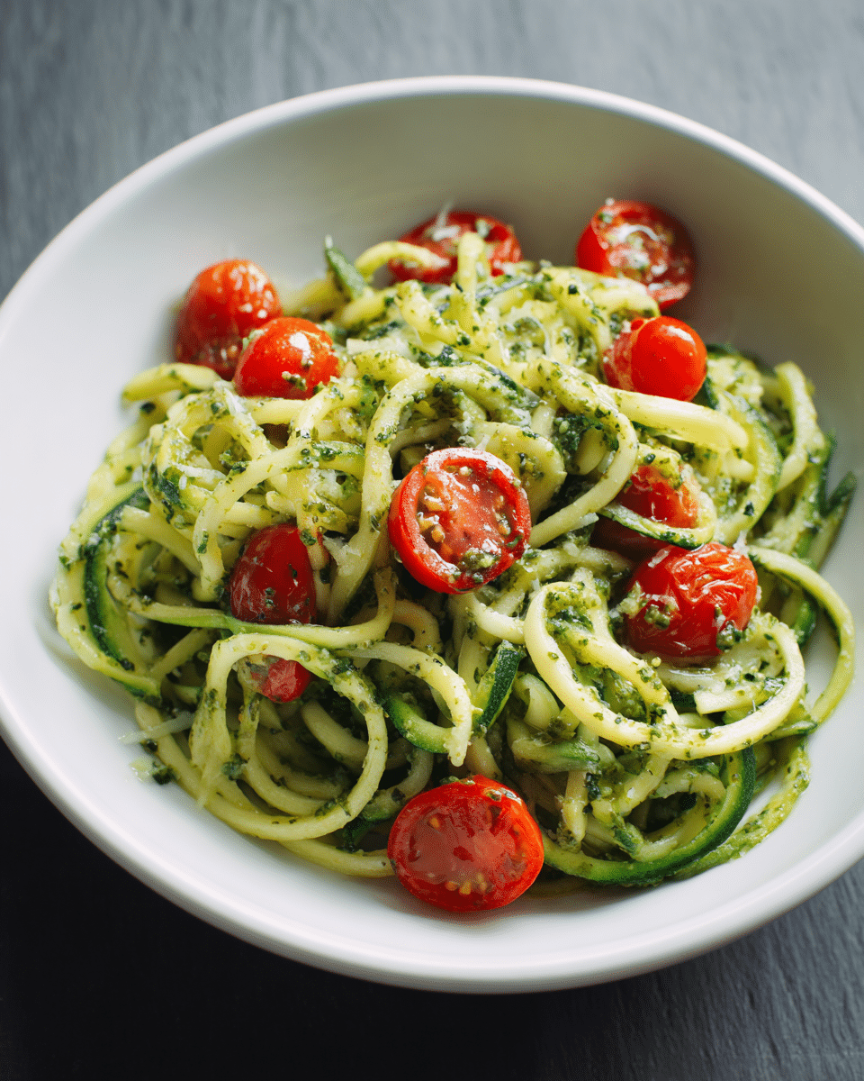 Zucchini Noodles with Pesto & Cherry Tomatoes