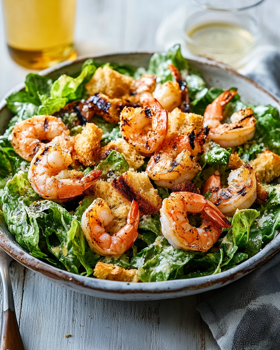 Shrimp Caesar Salad with Garlic Croutons