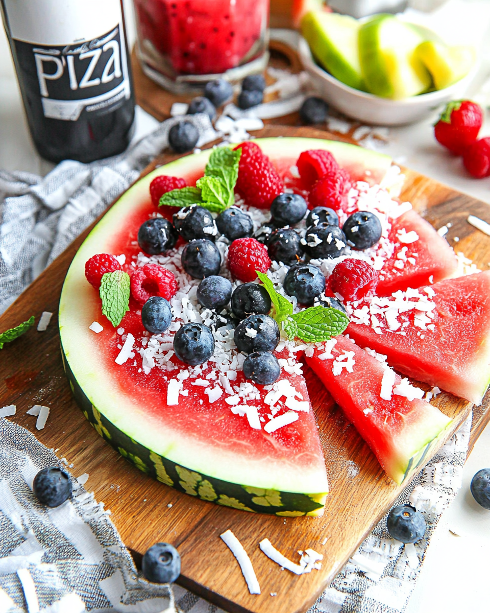 Watermelon Pizza with Berries & Coconut