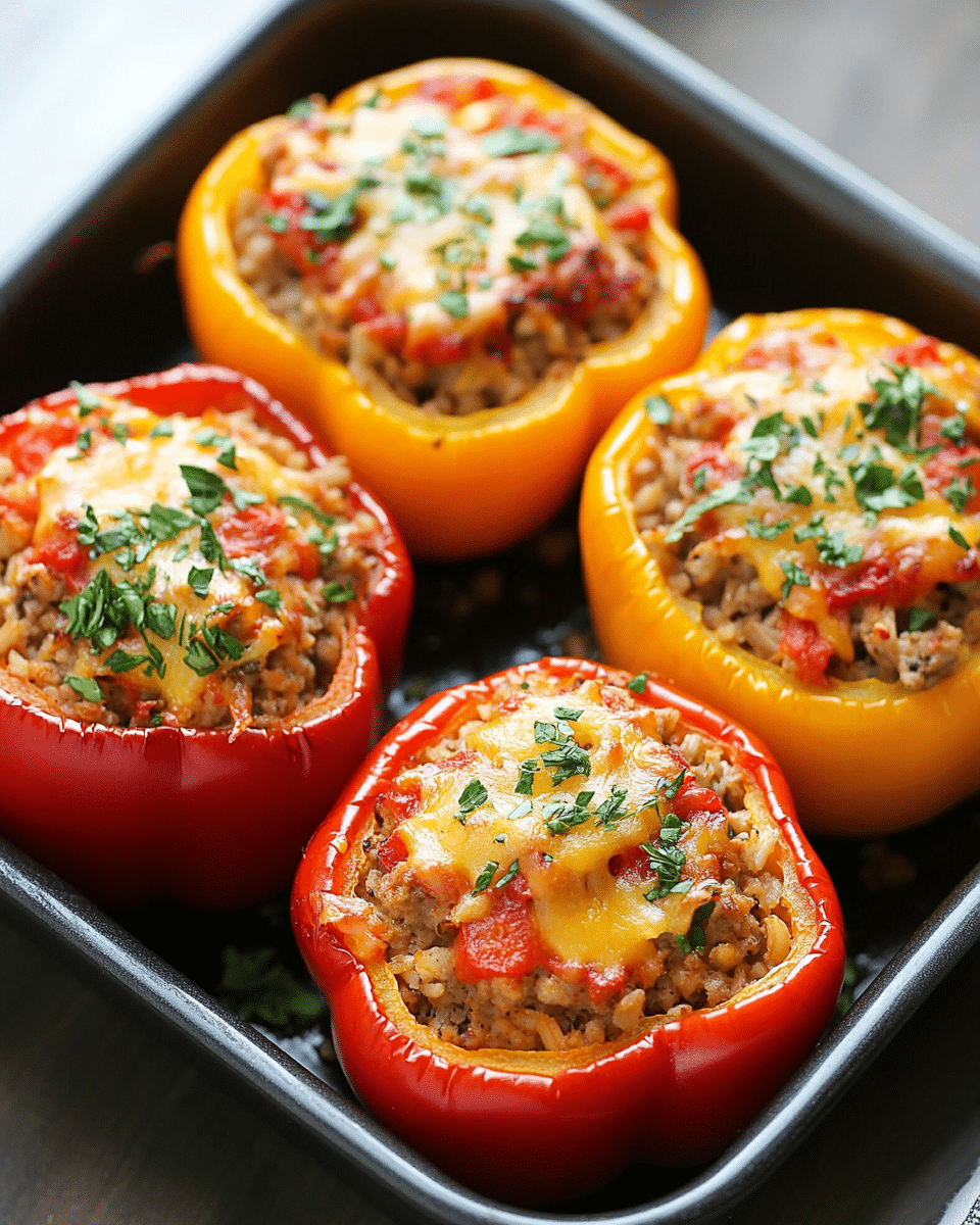 Stuffed Bell Peppers with Ground Turkey & Brown Rice