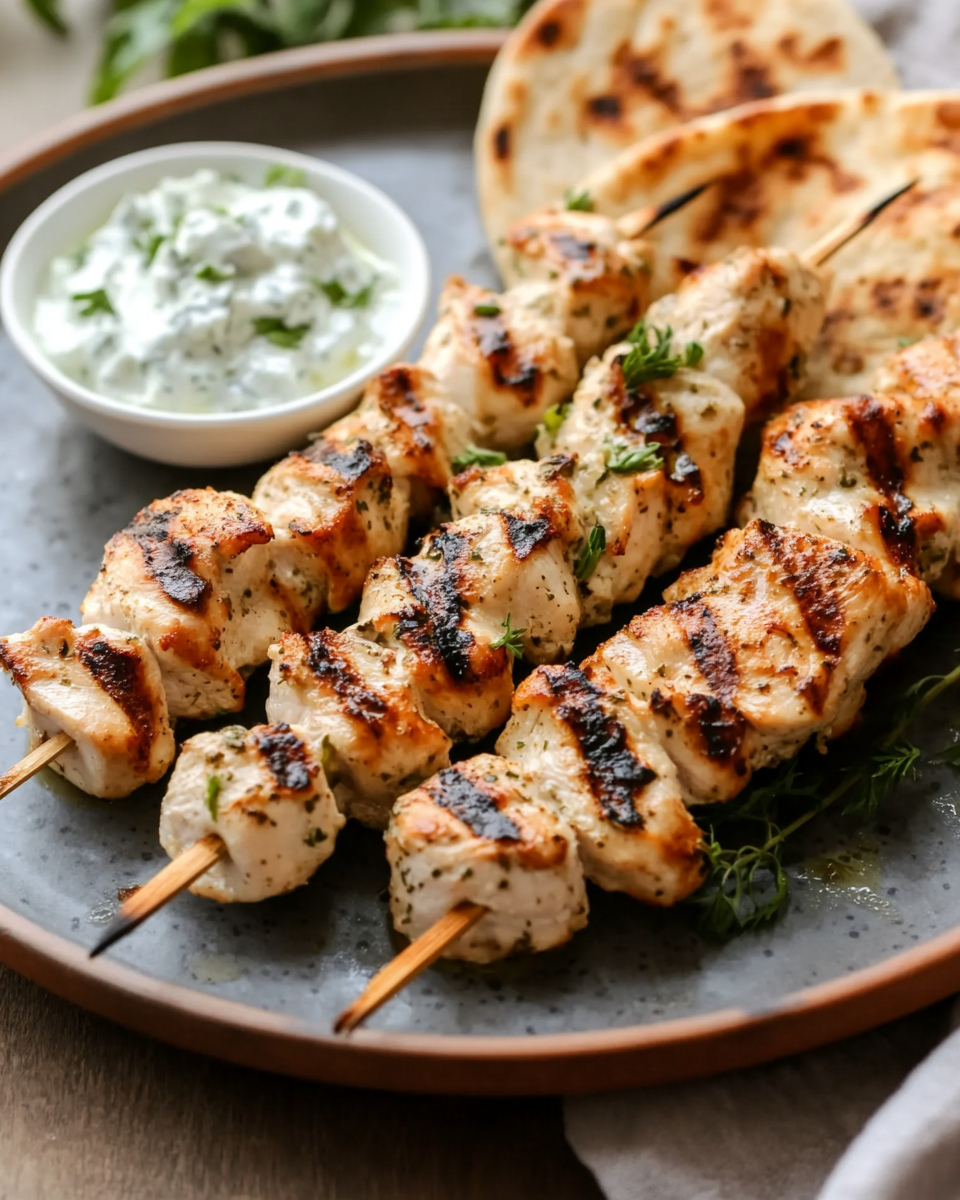 Greek Chicken Souvlaki with Tzatziki