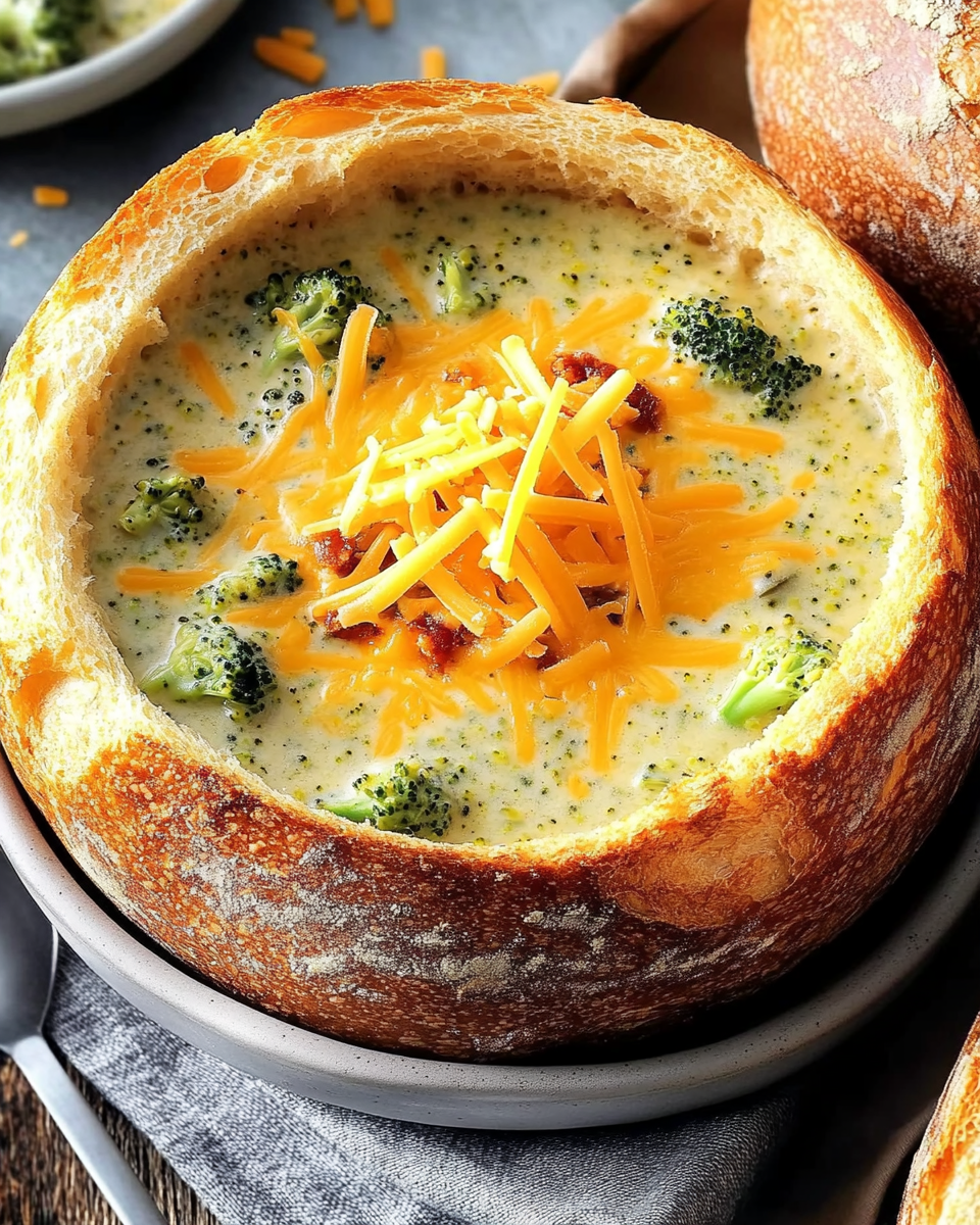 Broccoli Cheddar Soup in Bread Bowls