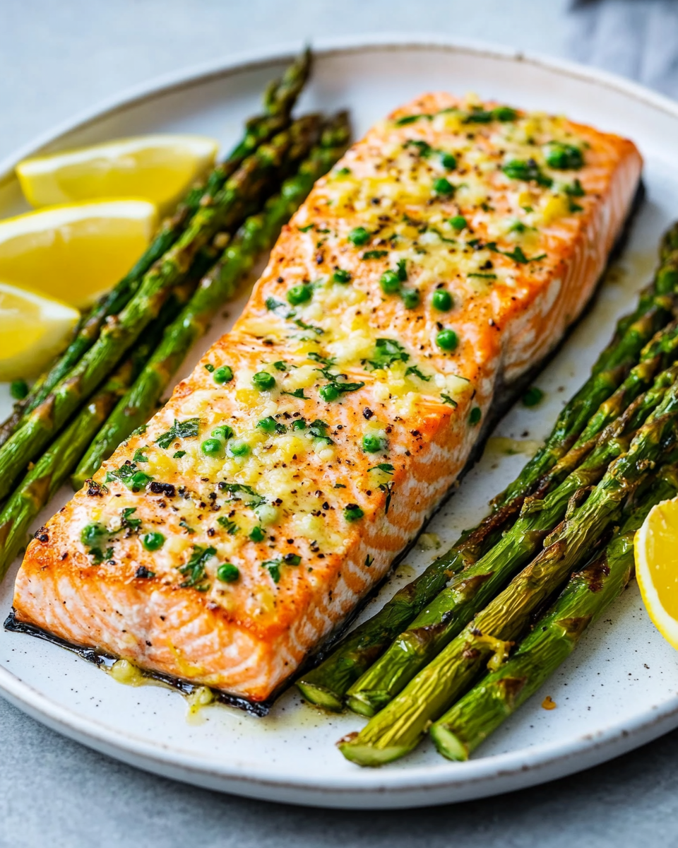 Baked Salmon with Garlic Parmesan Asparagus
