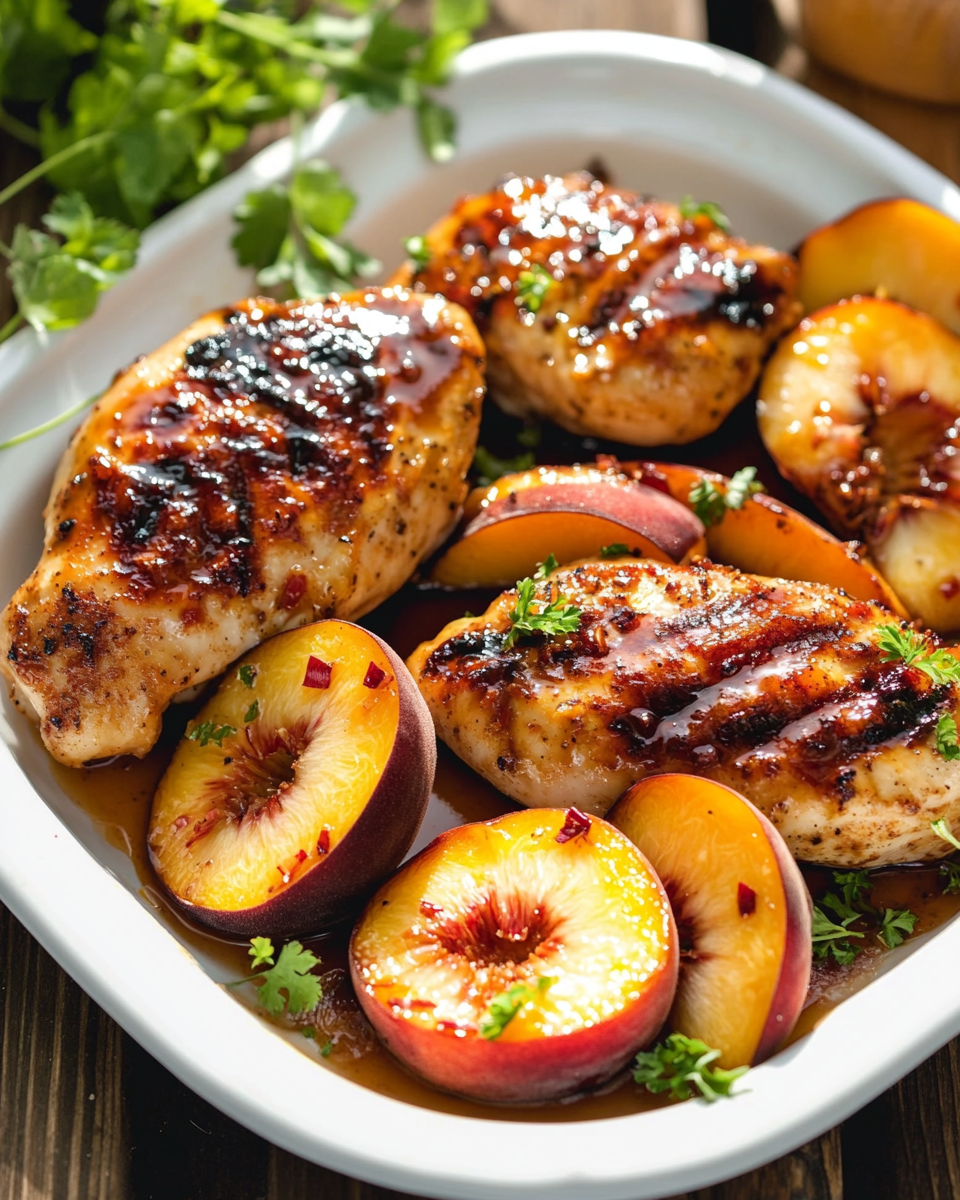 Sweet & Spicy Peach Glazed Chicken