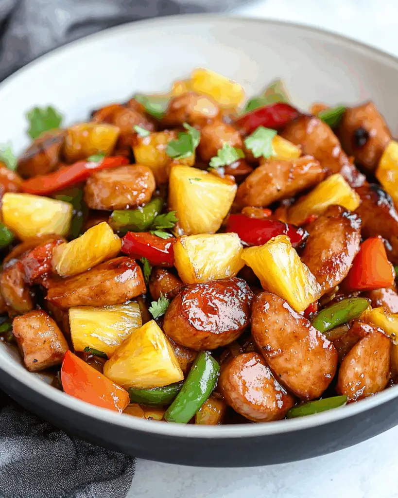 Sweet & Spicy Pineapple Kielbasa Stir-Fry
