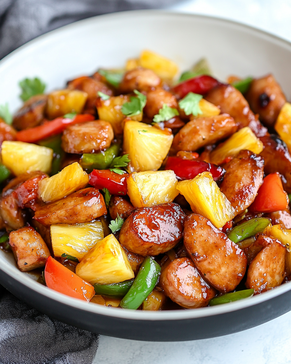 Sweet & Spicy Pineapple Kielbasa Stir-Fry