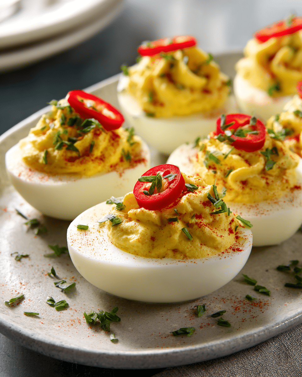 Spicy Banana Pepper Deviled Eggs