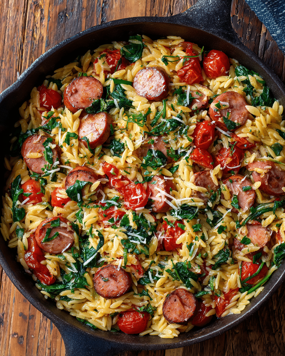 Kielbasa Orzo Skillet