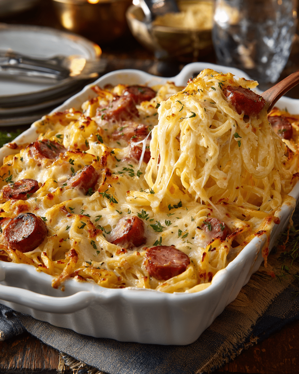 Cheesy Kielbasa Pasta Bake