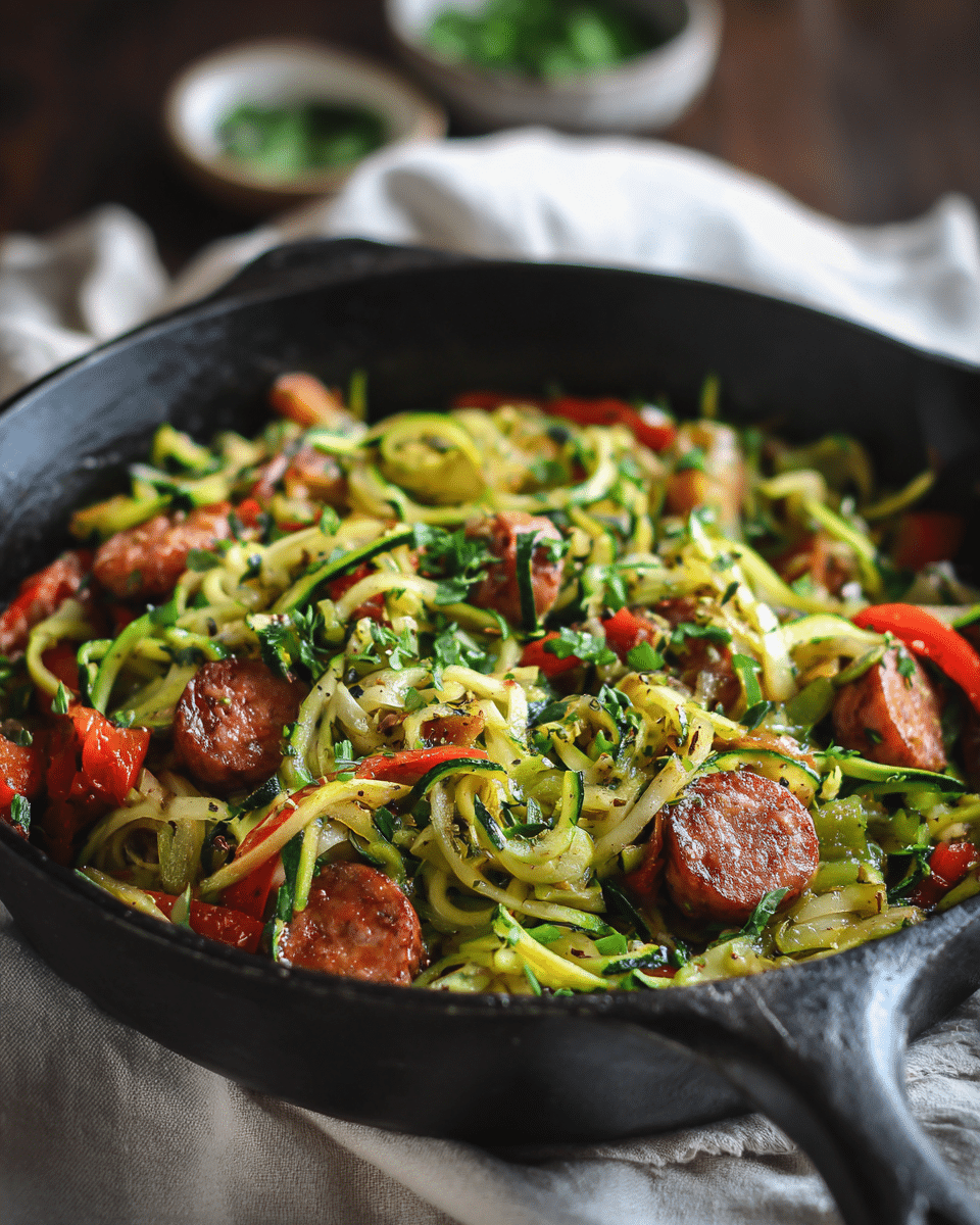 Keto Kielbasa Zoodle Skillet