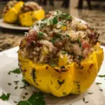 Stuffed Patty Pan Squash with Sausage and Rice