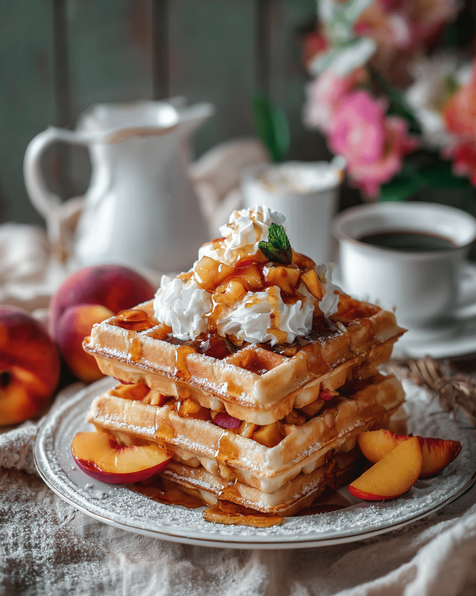 Summer Peach Waffles – Crispy Outside, Juicy Inside