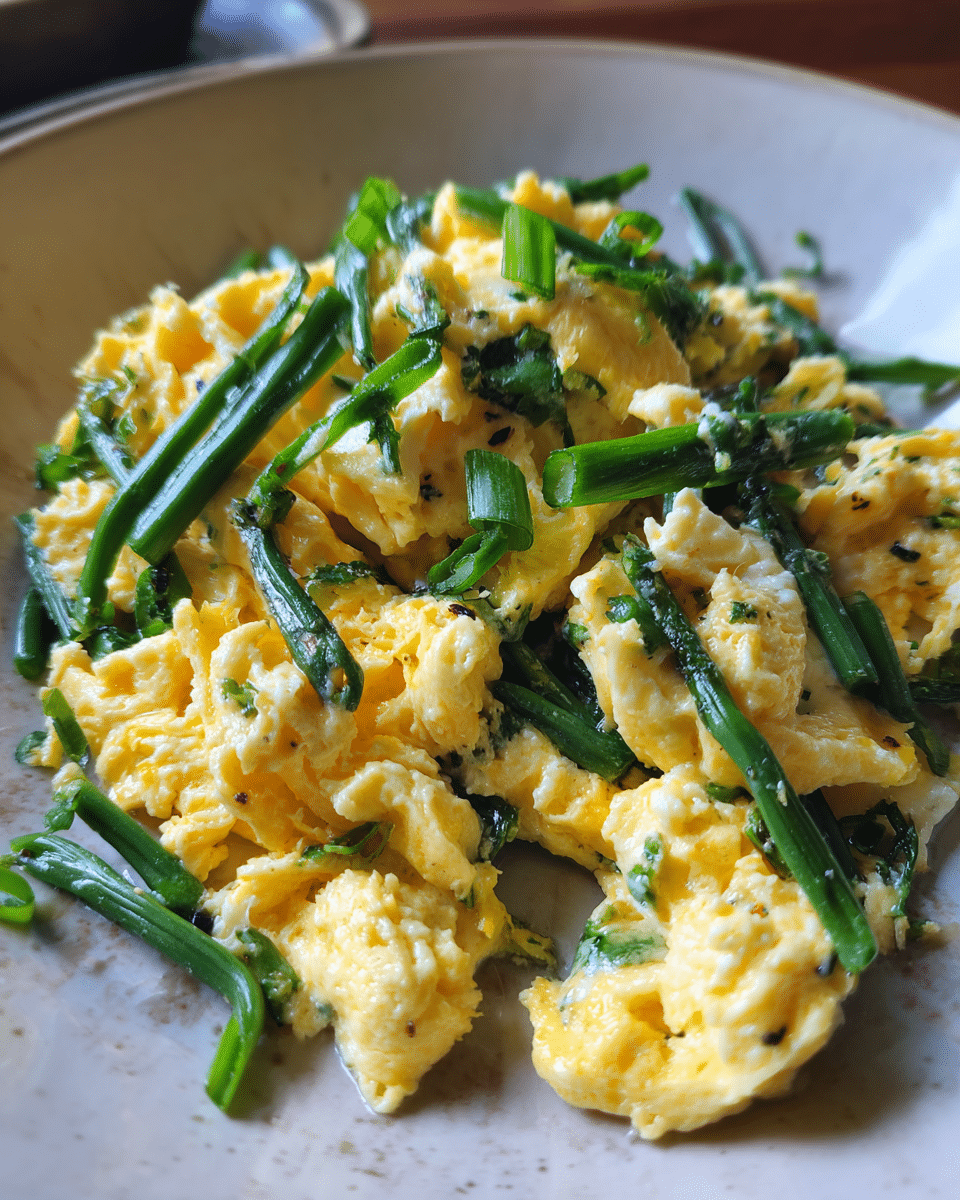 Scrambled Eggs with Garlic Scapes – Quick & Healthy Breakfast