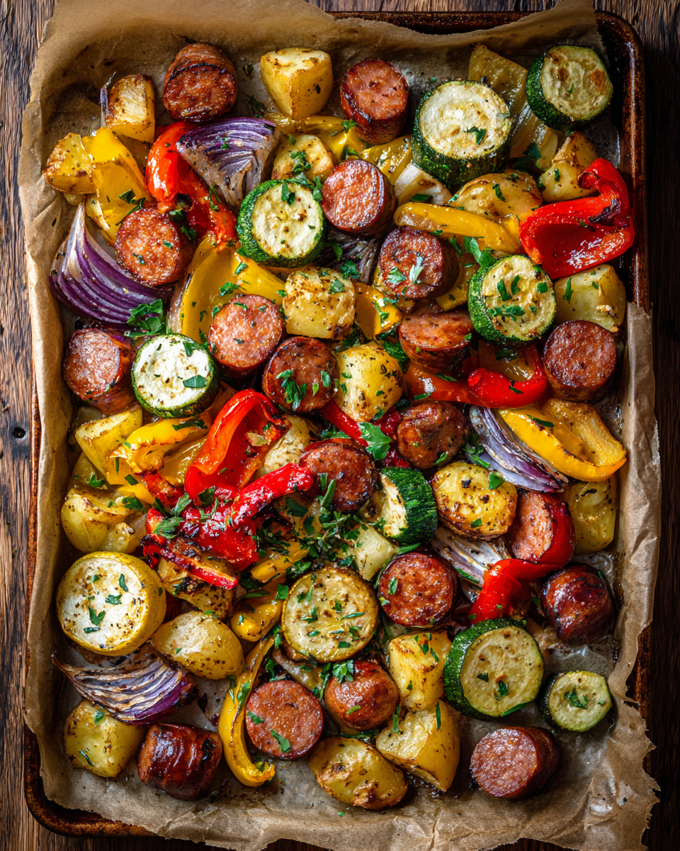 Roasted Kielbasa and Veggie Sheet Pan