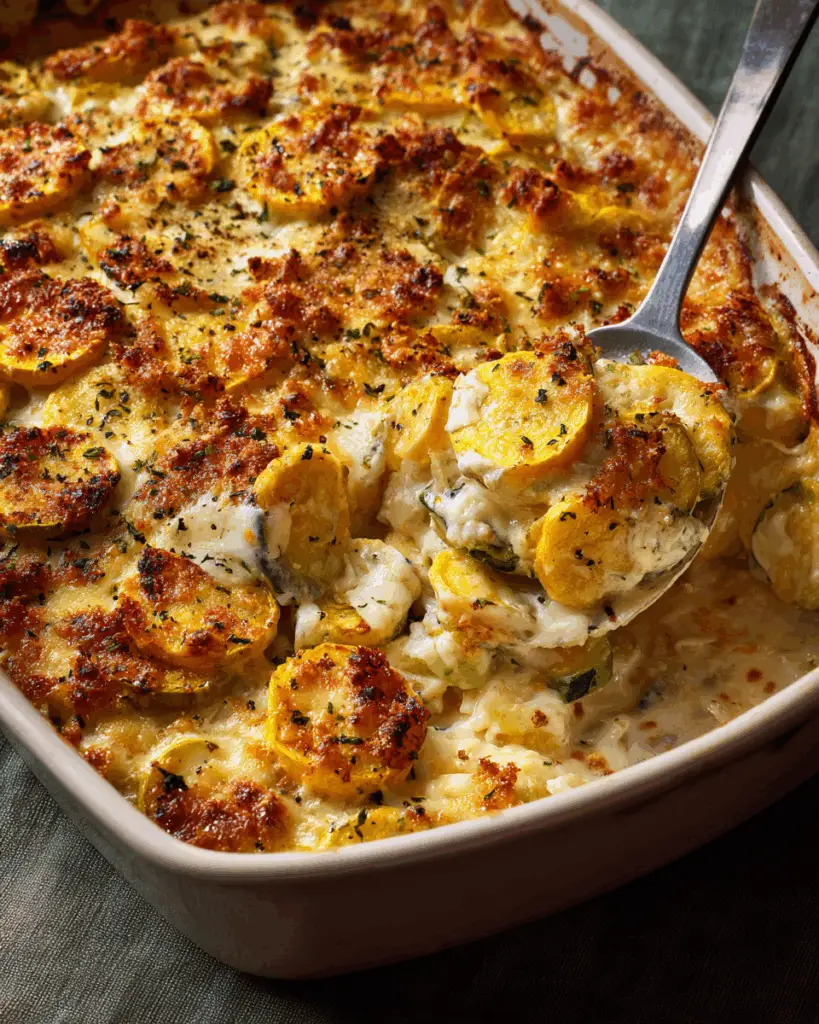 Cheesy Baked Patty Pan Squash Casserole