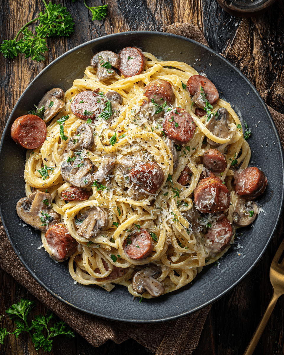 Creamy Kielbasa Mushroom Pasta