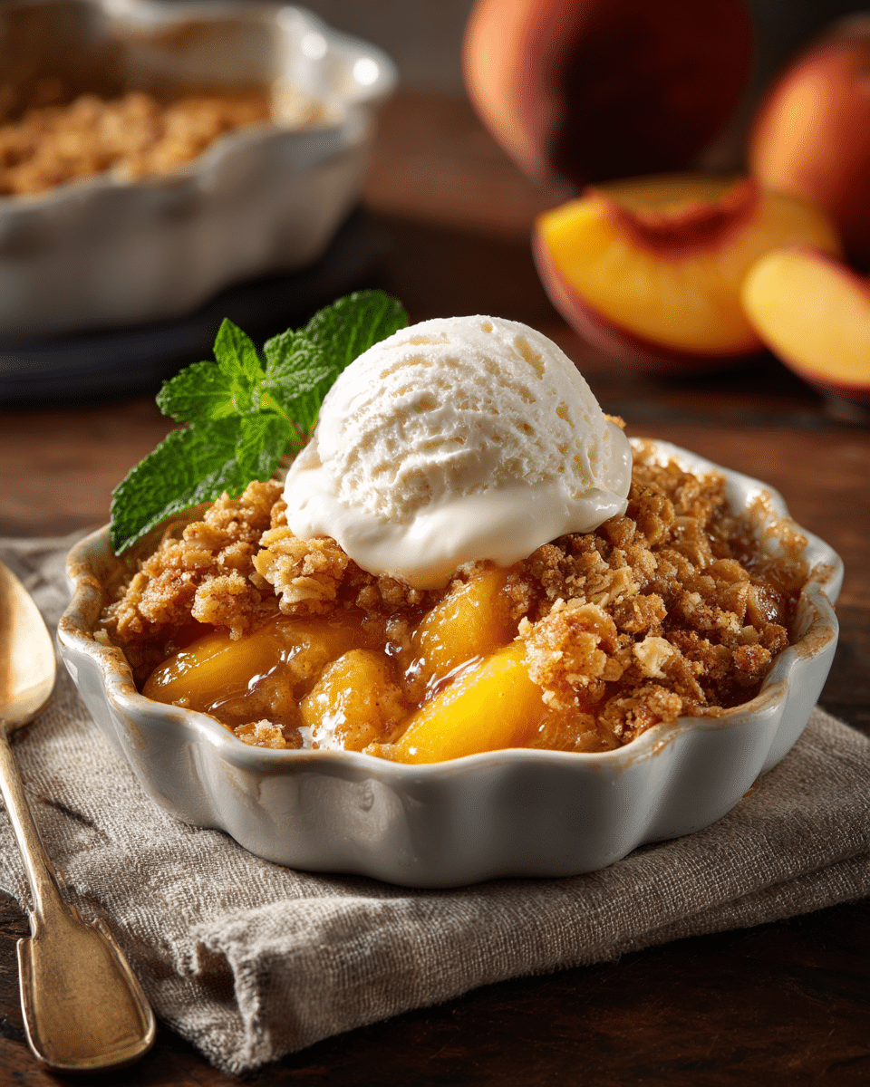 Classic Peach Crisp – Buttery, Crunchy & Warmly Spiced Comfort Treat