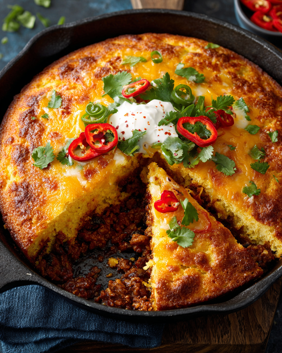 Chili-Stuffed Cornbread – Hearty, Cheesy Football Food