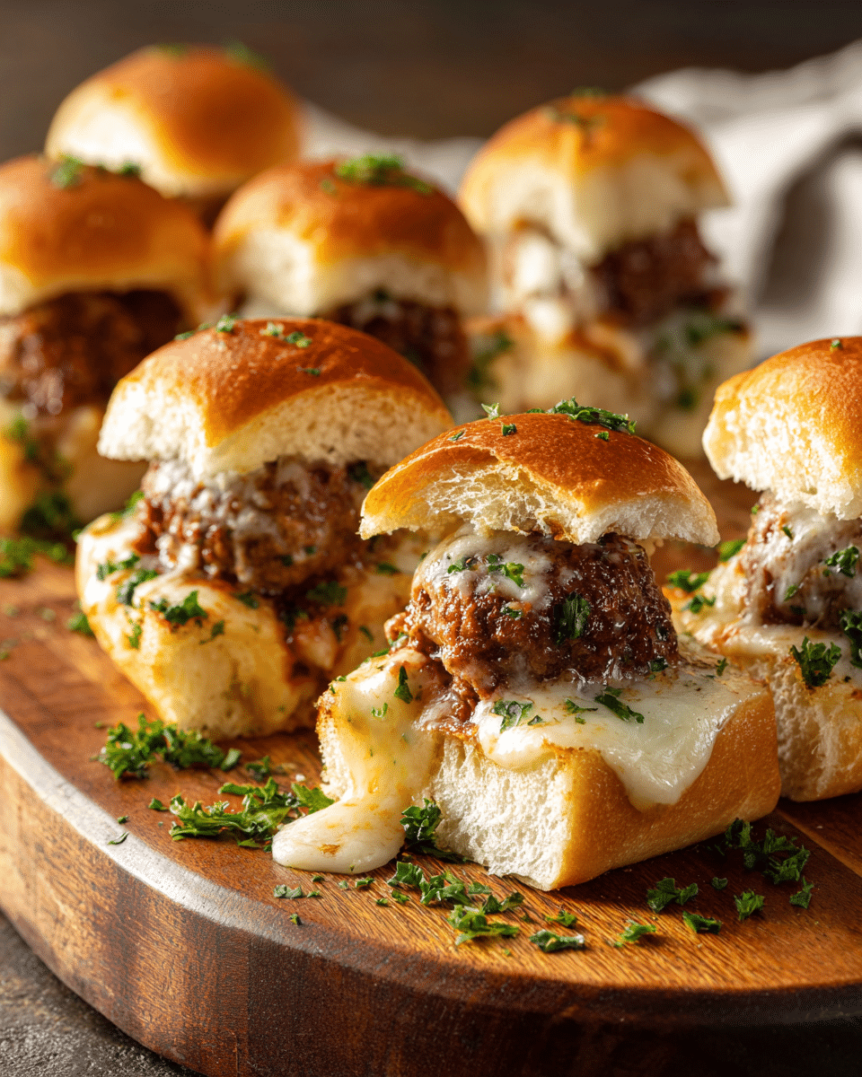 Football Food Meatball-Stuffed Garlic Bread Sliders – Cheesy, Messy, Delicious