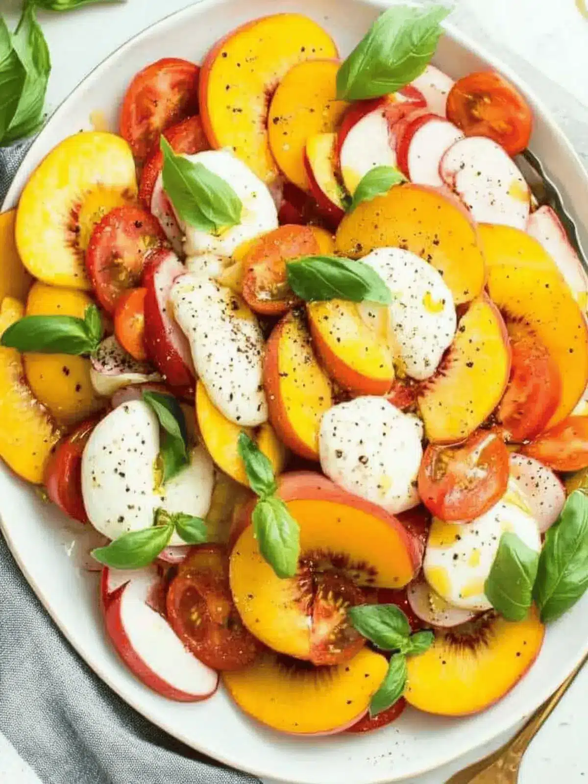 10-Minute Peach Caprese Salad with Heirloom Tomatoes (Easy!)