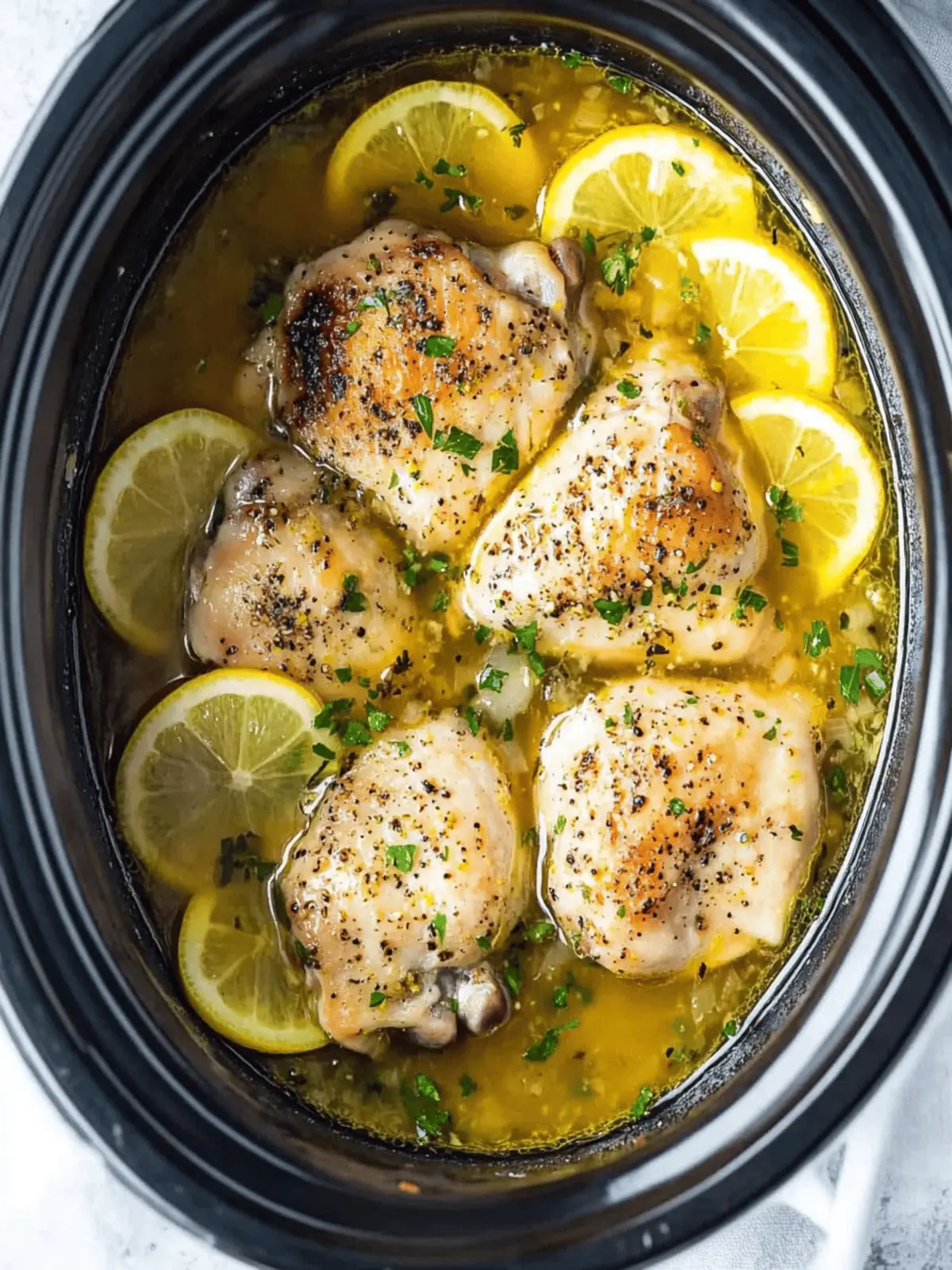 Slow Cooker Lemon Garlic Chicken Thighs