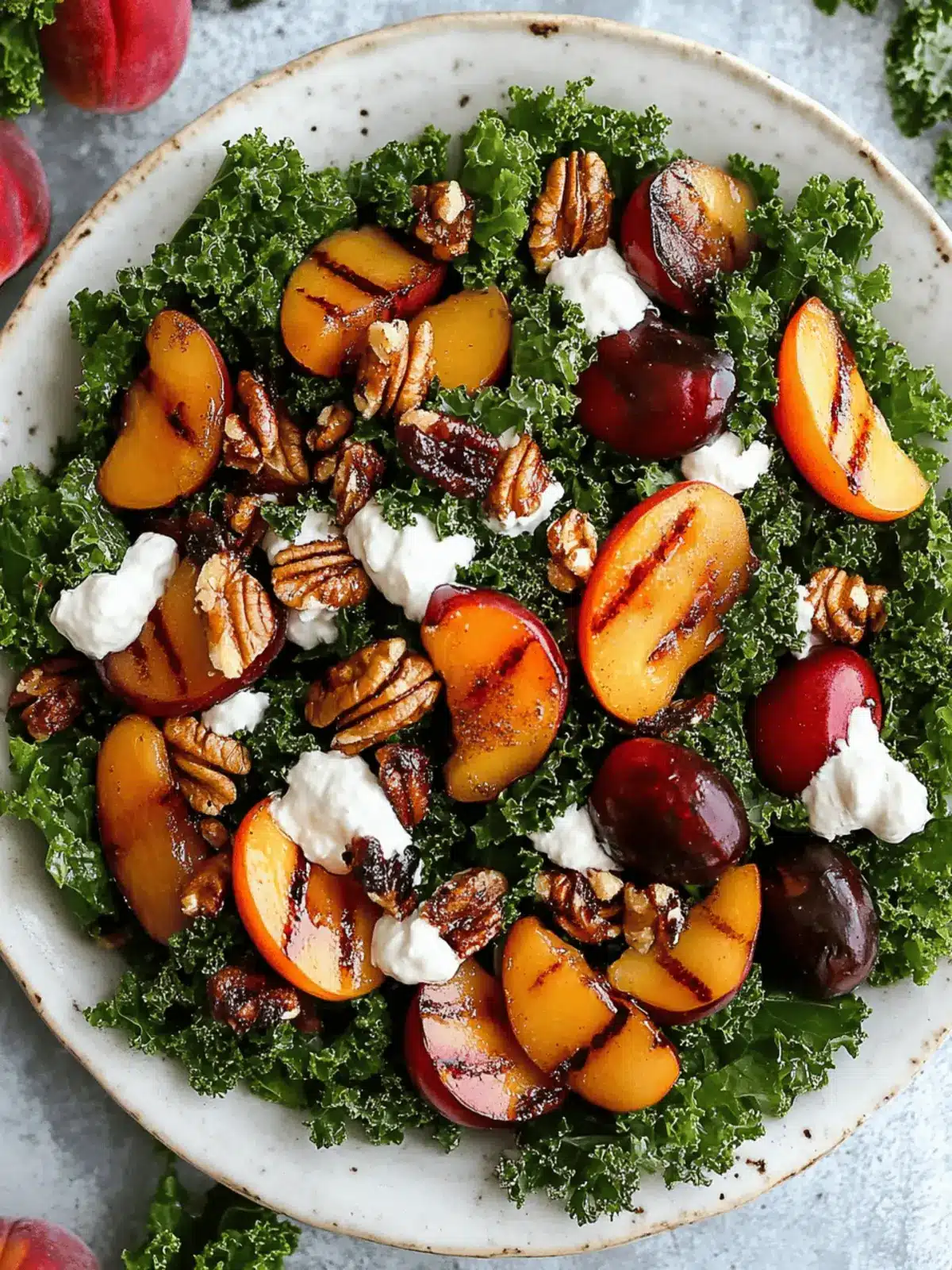 Grilled Plumcot Kale Salad with Cinnamon Candied Nuts