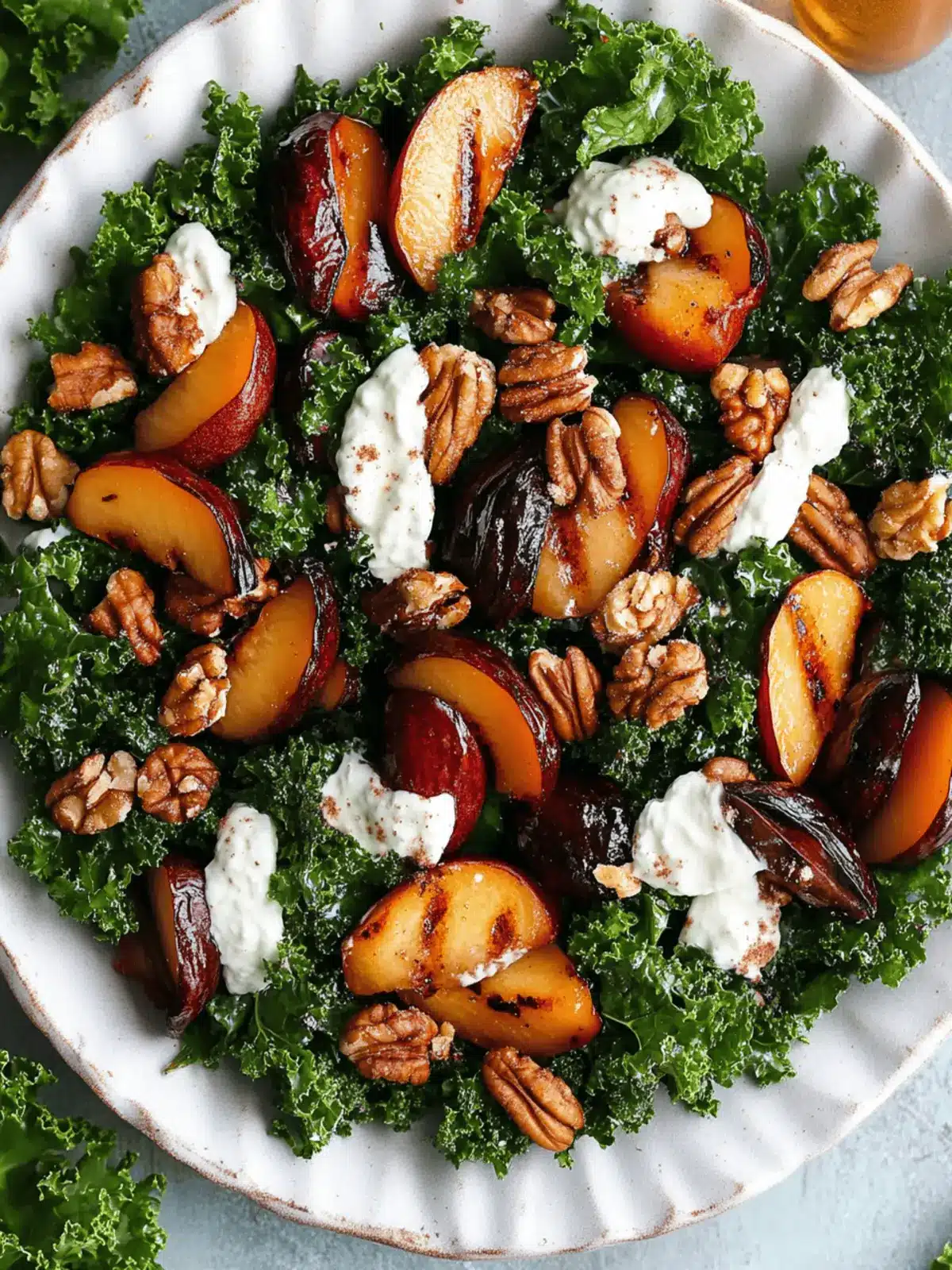 Grilled Plumcot Kale Salad with Cinnamon Candied Nuts