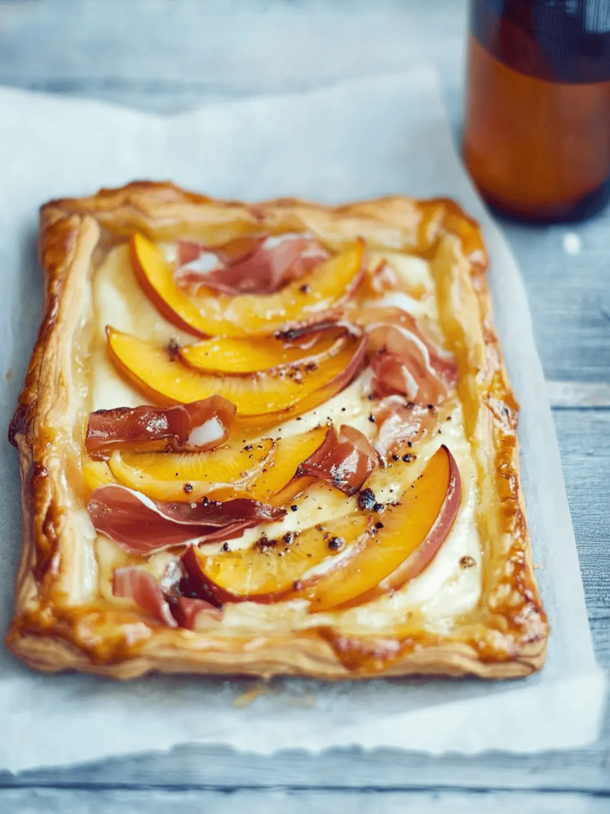 Easy Peach Puff Pastry Tart with Prosciutto & Brie Bliss