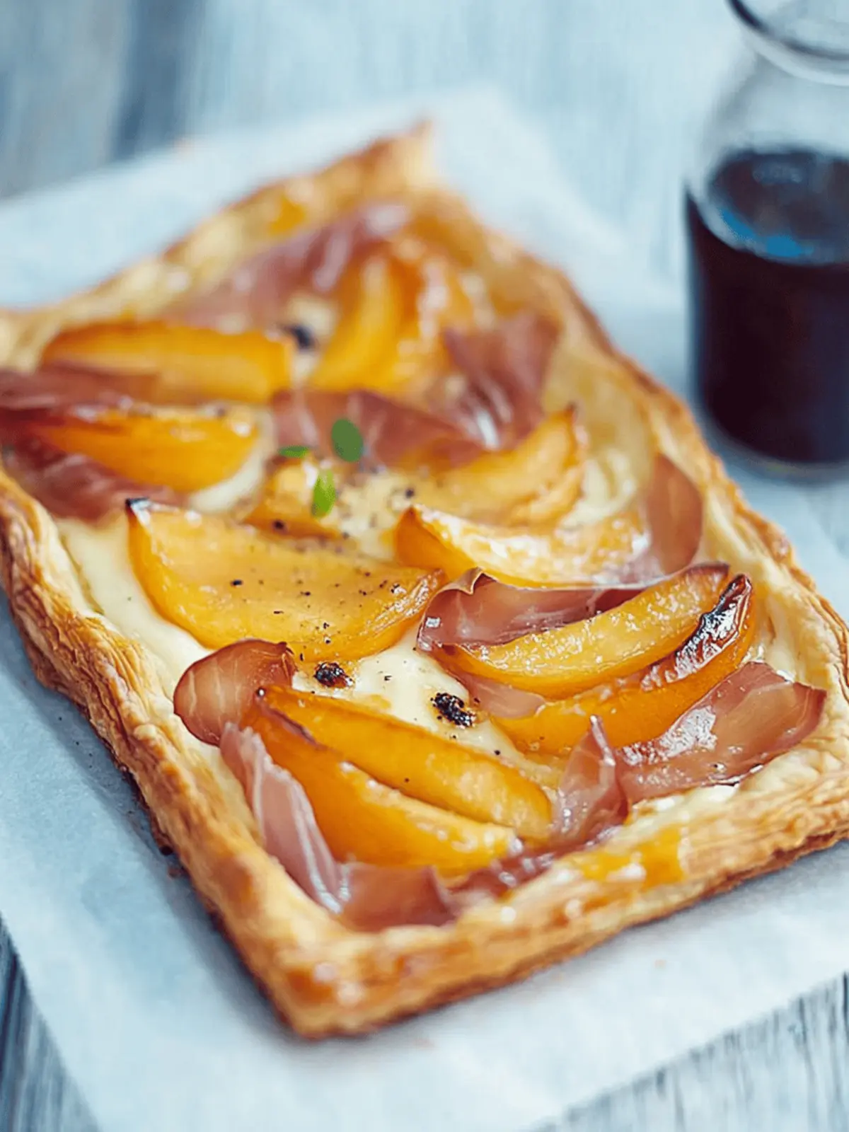 Easy Peach Puff Pastry Tart with Prosciutto & Brie Bliss