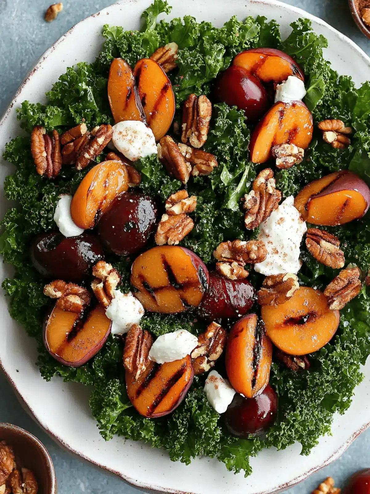Grilled Plumcot Kale Salad with Cinnamon Candied Nuts