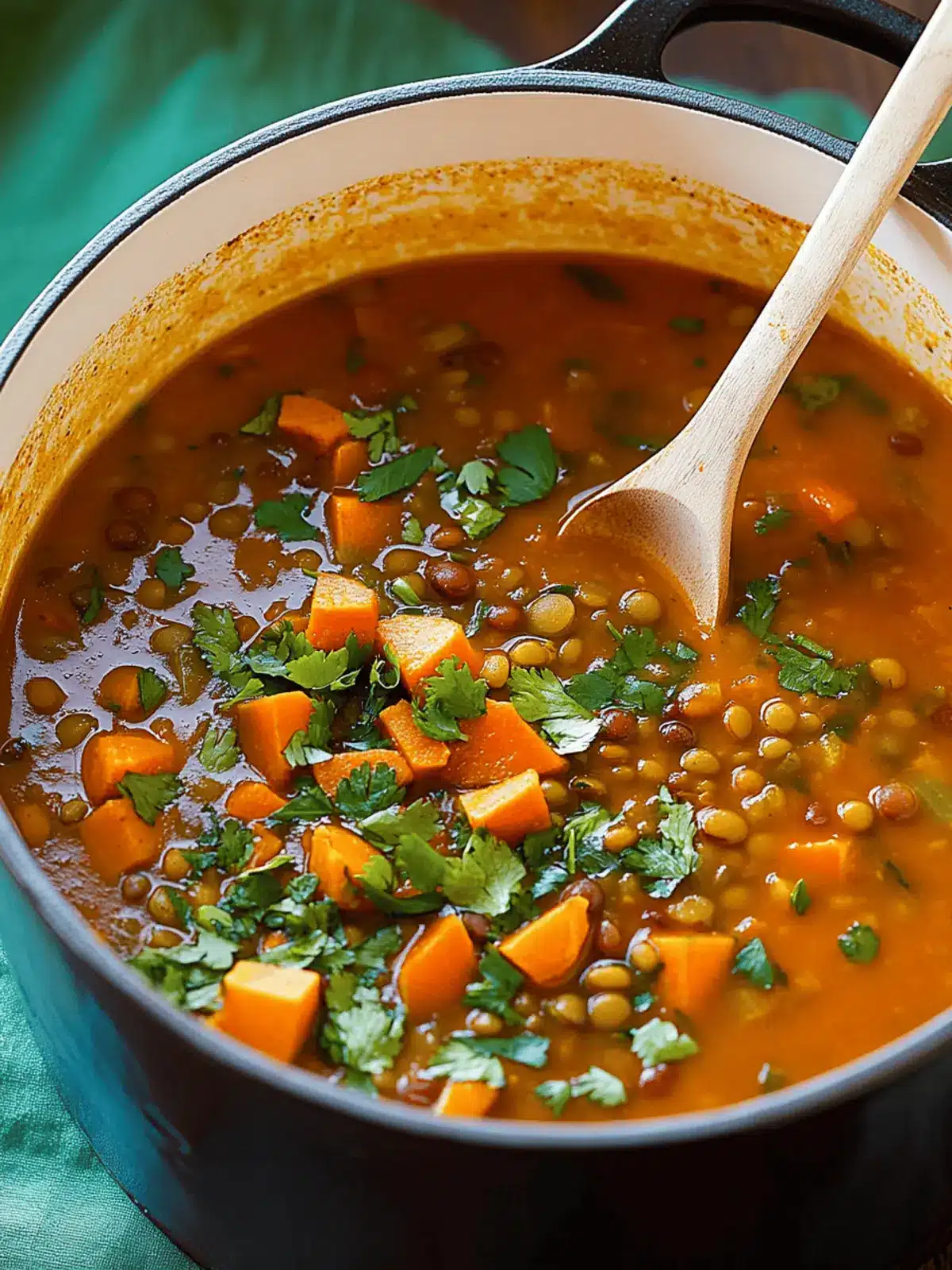 Moroccan Sweet Potato and Lentil Soup