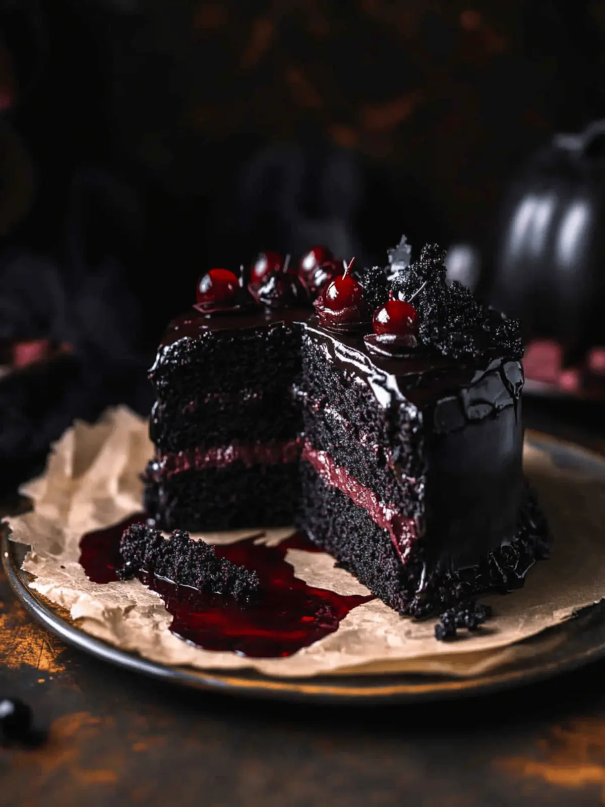 Spooky Black Velvet Halloween Cake