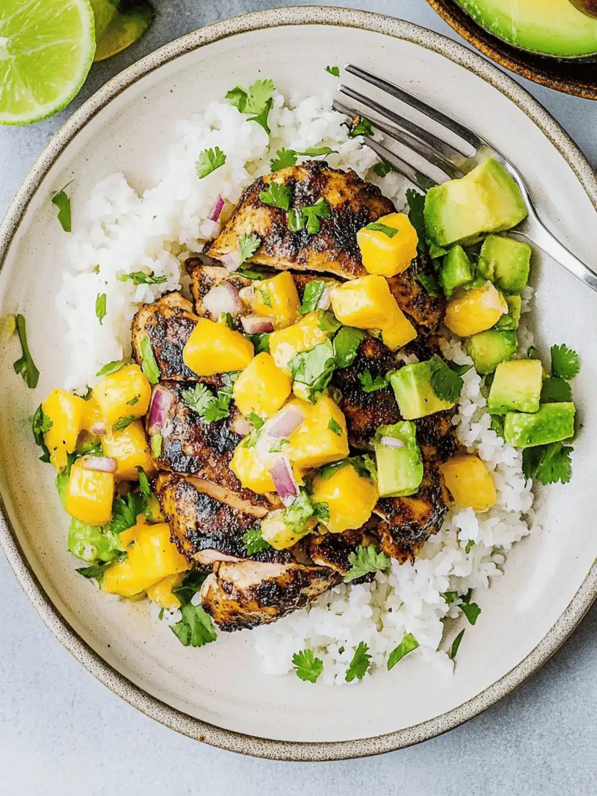Grilled Jerk Chicken with Mango Avocado Salsa