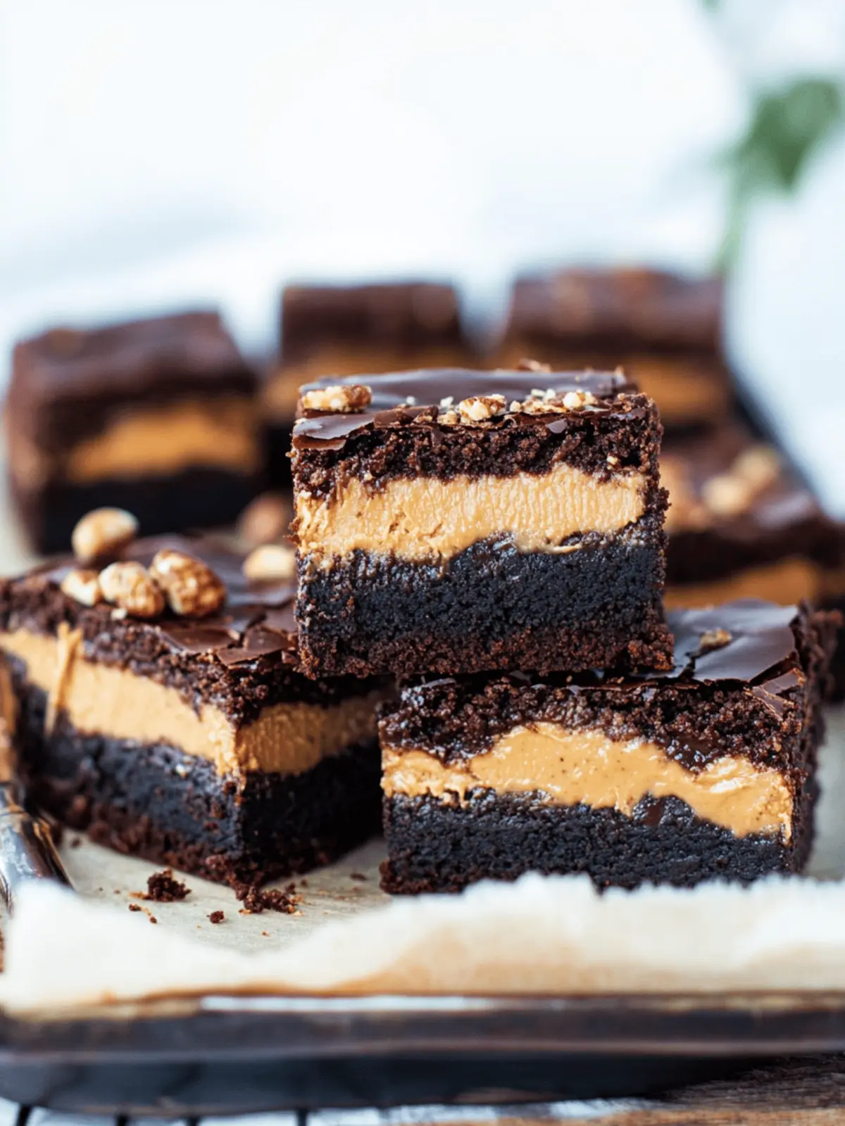 Layered Peanut Butter Crunch Brownies
