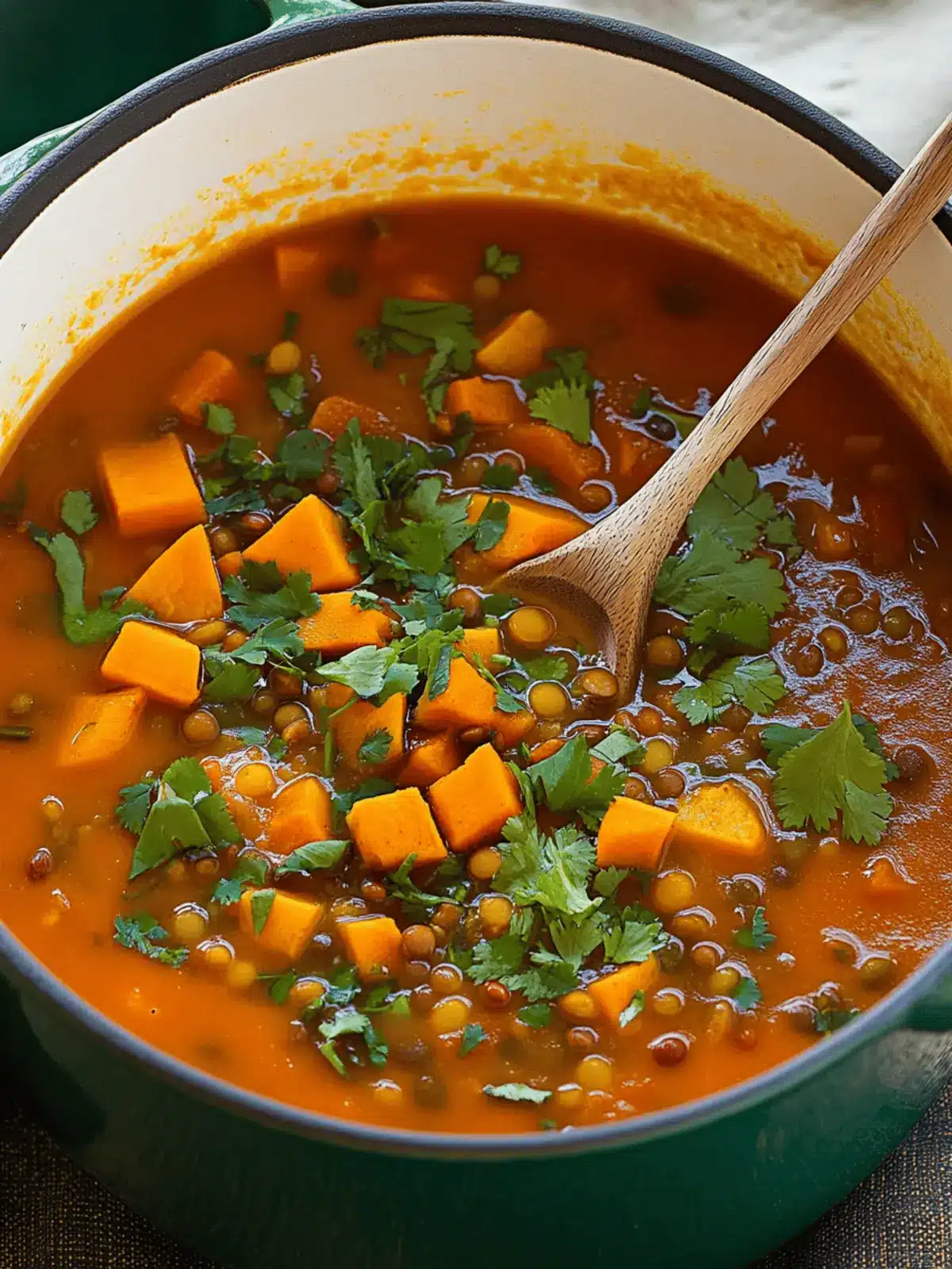 Moroccan Sweet Potato and Lentil Soup