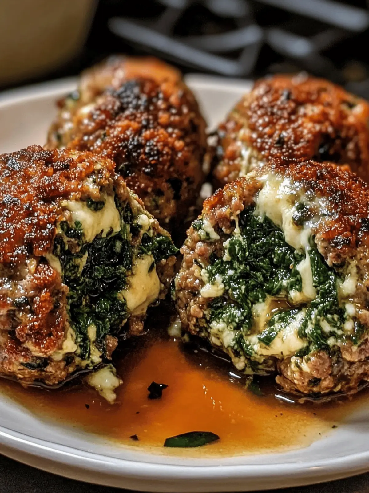 Spinach Garlic Meatballs Stuffed with Mozzarella