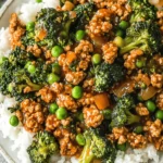Teriyaki Ground Turkey, Broccoli and Peas