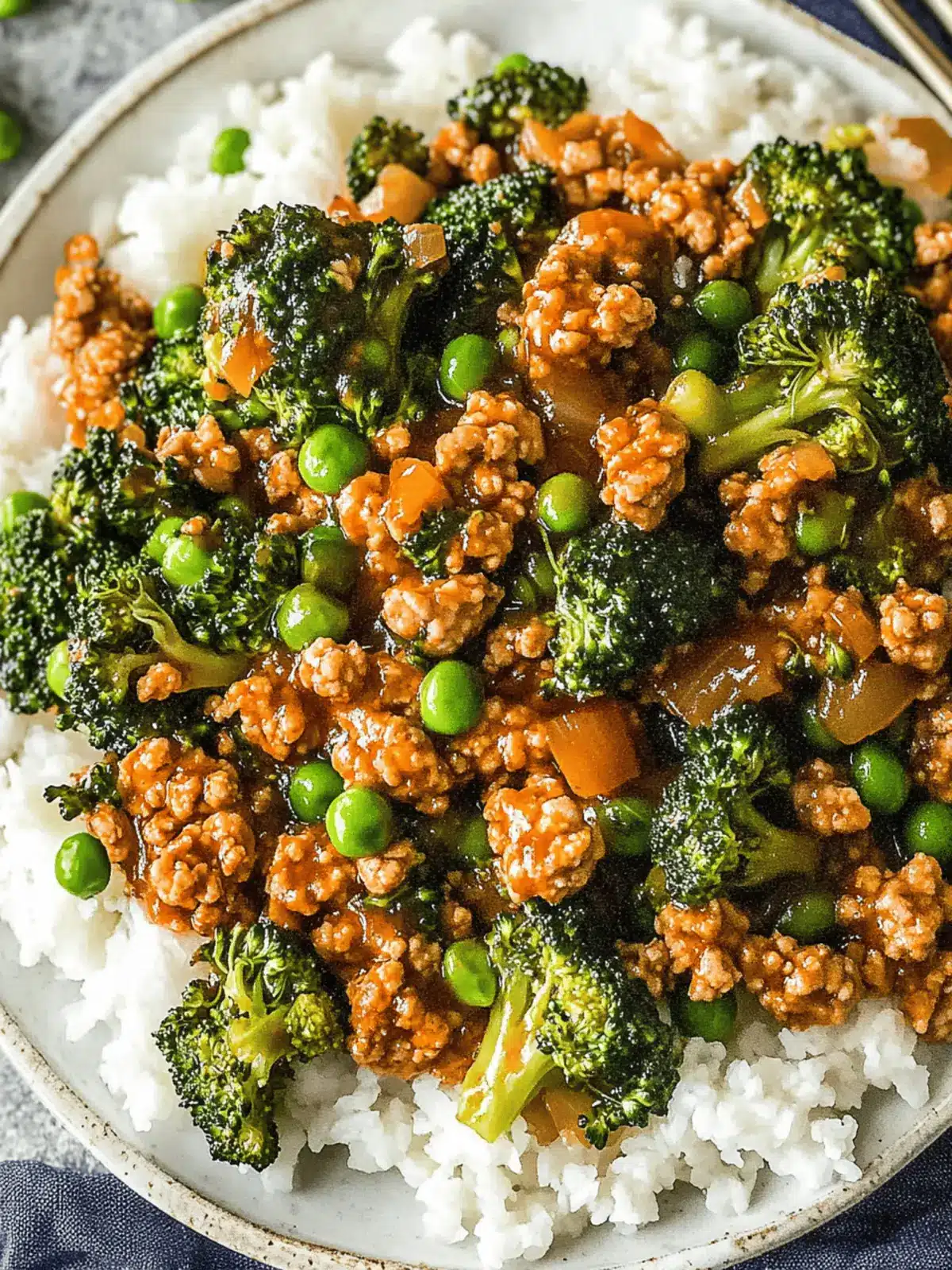 Teriyaki Ground Turkey, Broccoli and Peas