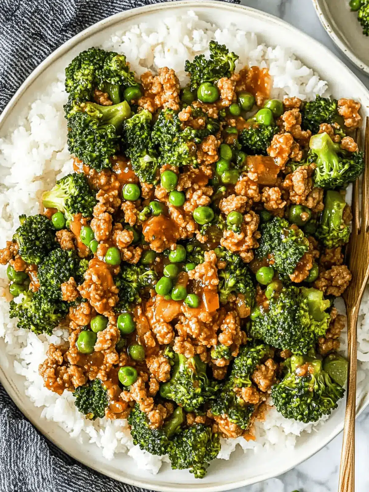 Teriyaki Ground Turkey, Broccoli and Peas