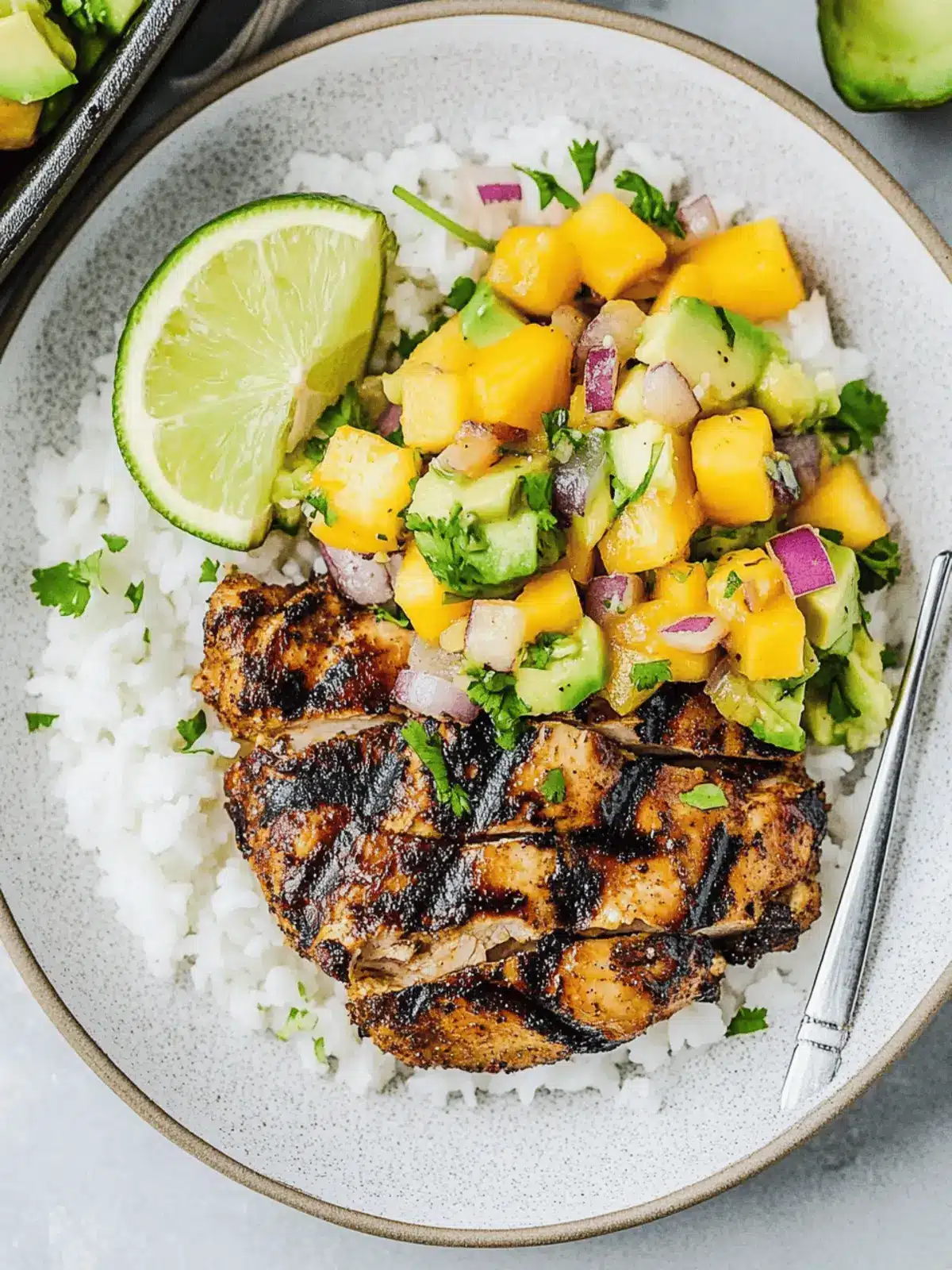 Grilled Jerk Chicken with Mango Avocado Salsa