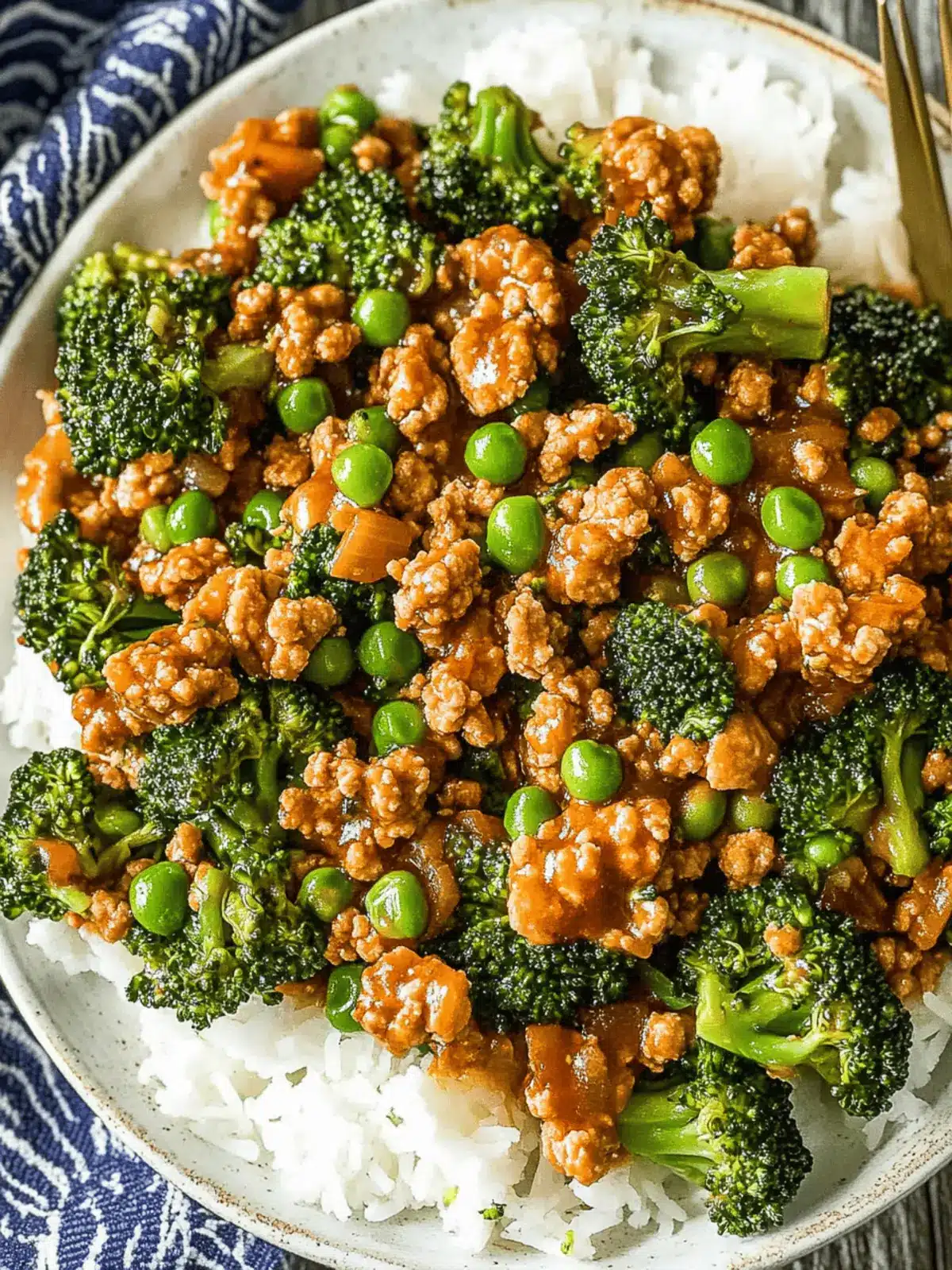 Teriyaki Ground Turkey, Broccoli and Peas
