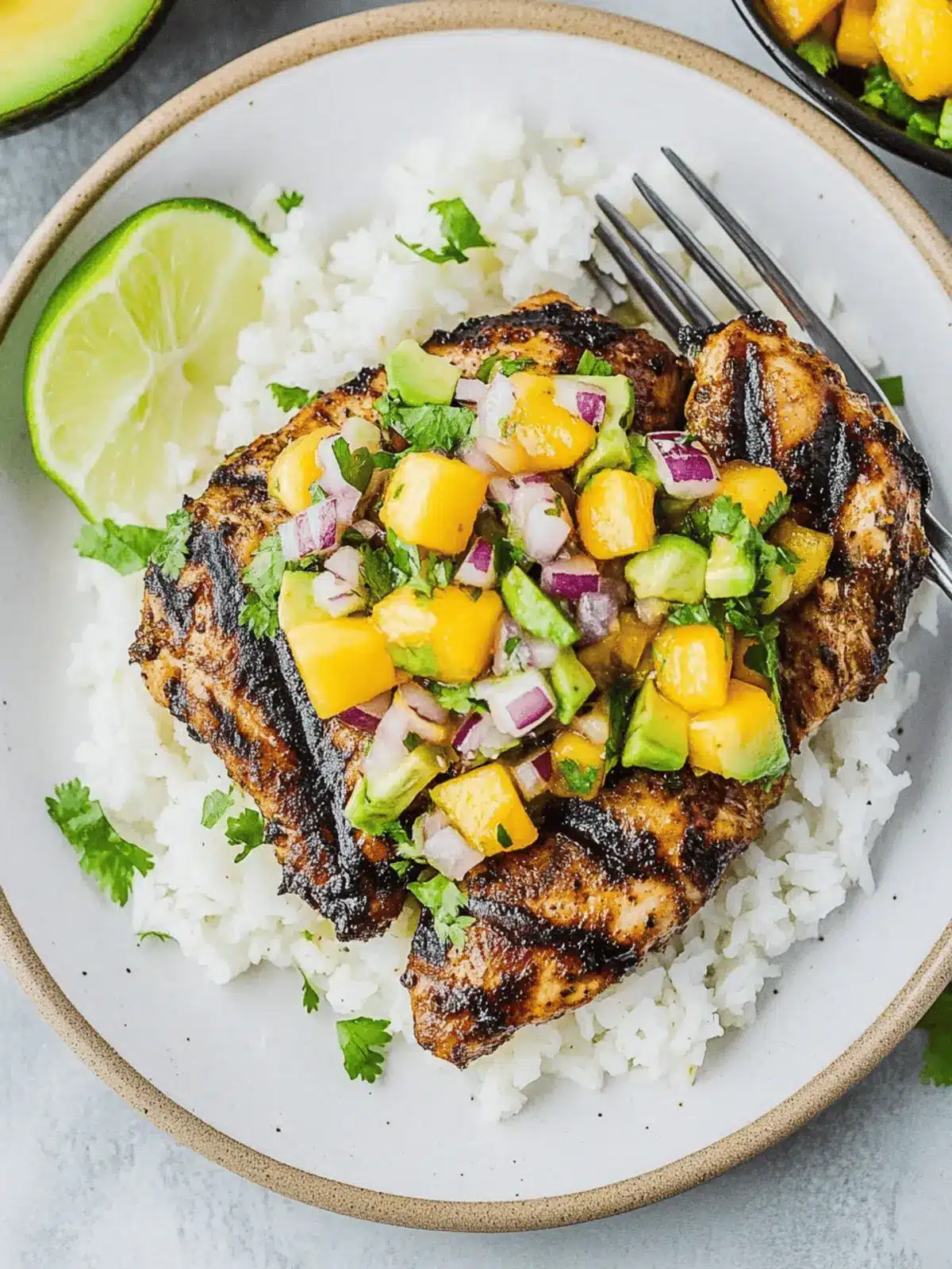 Grilled Jerk Chicken with Mango Avocado Salsa