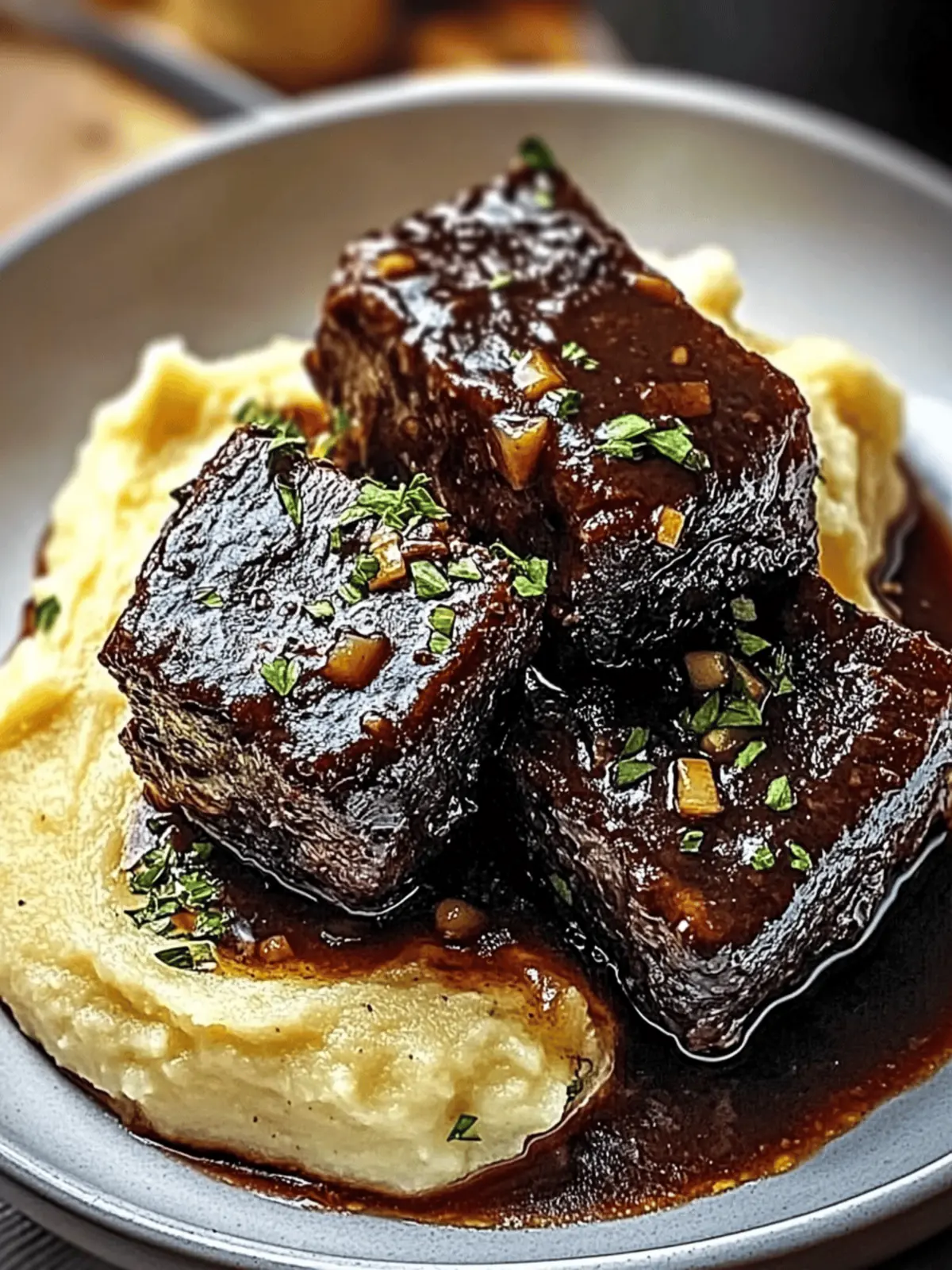 Tender Braised Short Ribs with Garlic Mashed Potatoes