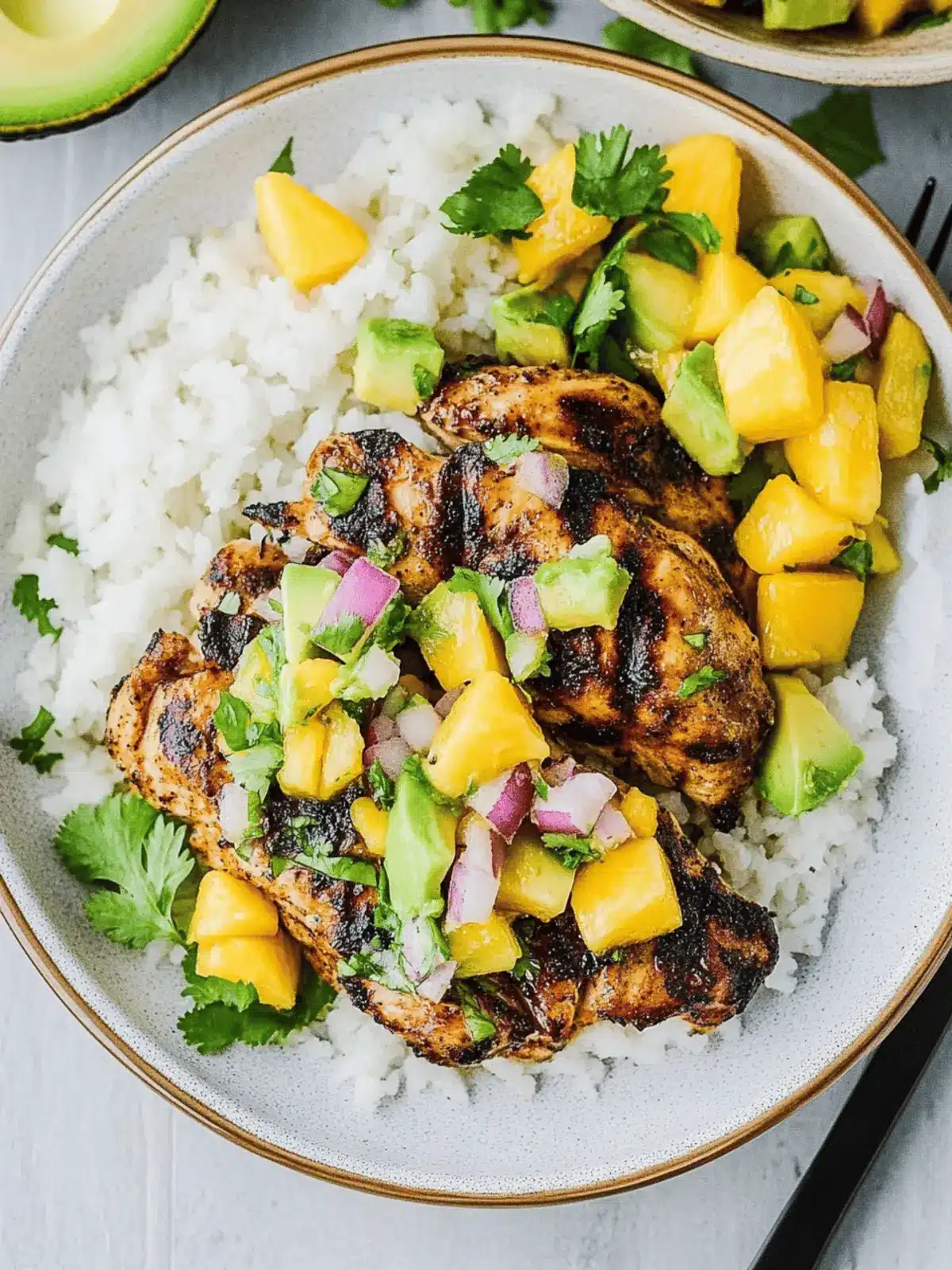 Grilled Jerk Chicken with Mango Avocado Salsa